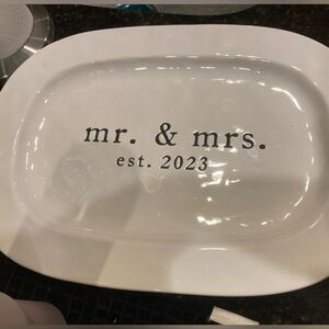 Mud Pie mr. & mrs. est. 2023 White platter 18X 13 Anniversary Wedding gift